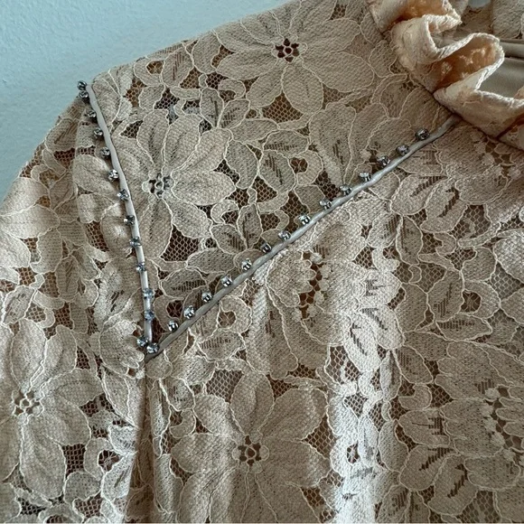 Sandro Peach High Neck Lace Rhinestones Cocktail Mini Dress size 40/ US4 - Picture 9 of 16